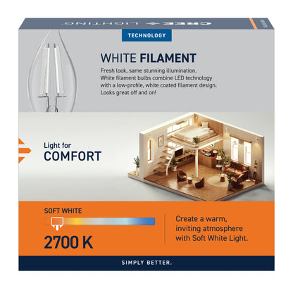 40W Replacement BA10 White Filament Soft White Candelabra E12 Base Dimmable LED Light Bulb (3-Pack)