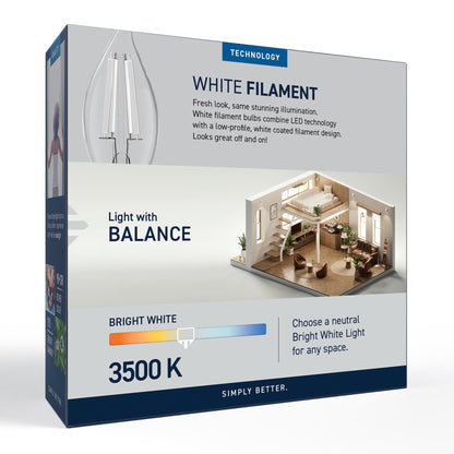 40W Replacement BA10 White Filament Bright White Candelabra E12 Base Dimmable LED Light Bulb (3-Pack)