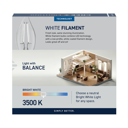 40W Replacement BA10 White Filament Bright White Candelabra E12 Base Dimmable LED Light Bulb (3-Pack)