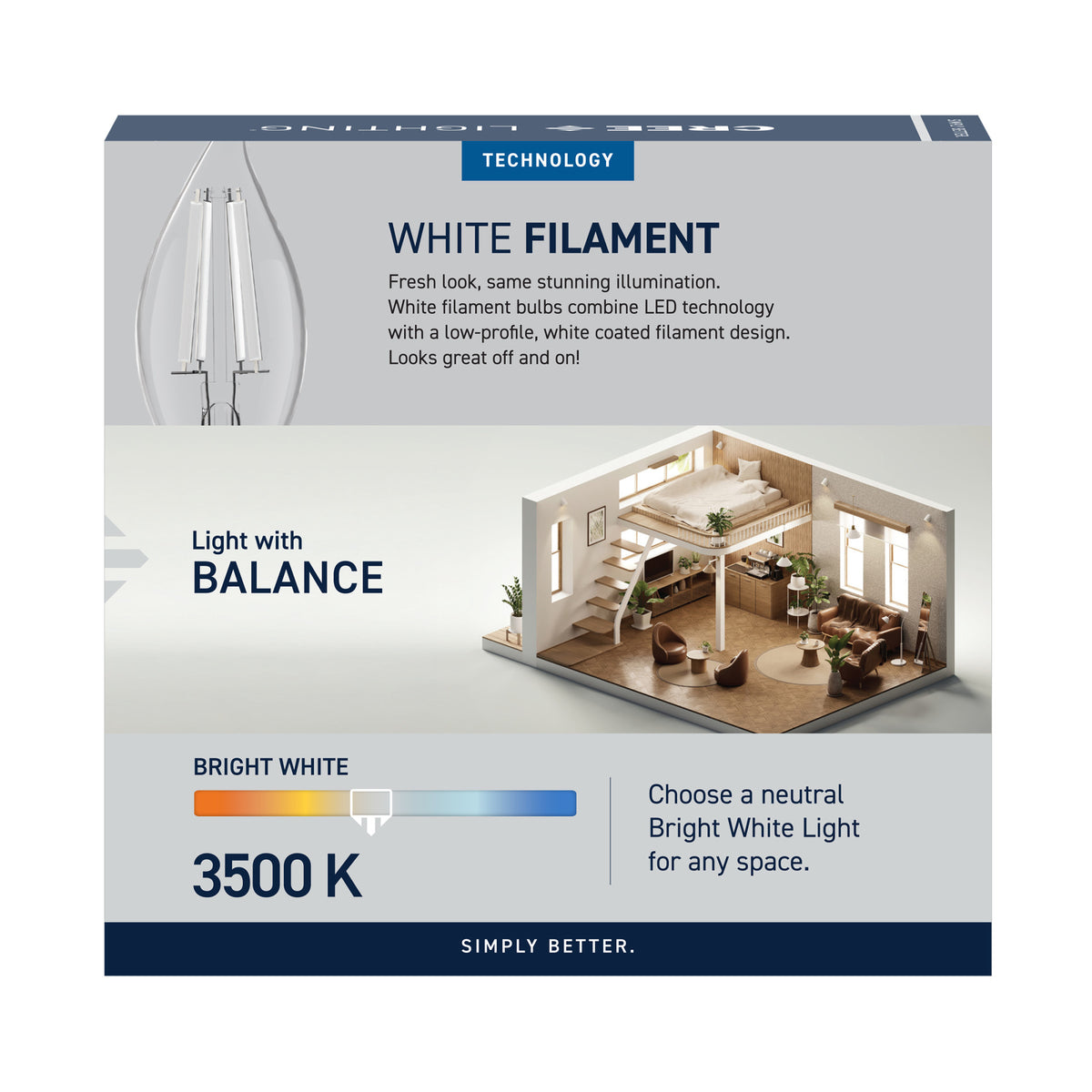 40W Replacement BA10 White Filament Bright White Candelabra E12 Base Dimmable LED Light Bulb (3-Pack)