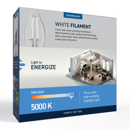 40W Replacement BA10 White Filament Daylight Candelabra E12 Base Dimmable LED Light Bulb (3-Pack)