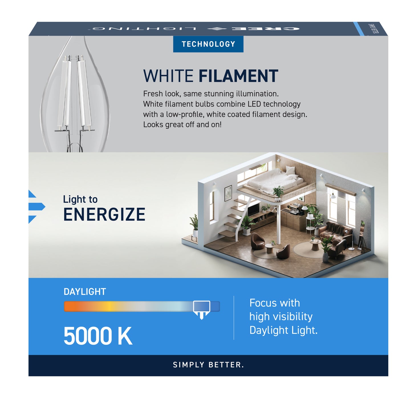 40W Replacement BA10 White Filament Daylight Candelabra E12 Base Dimmable LED Light Bulb (3-Pack)