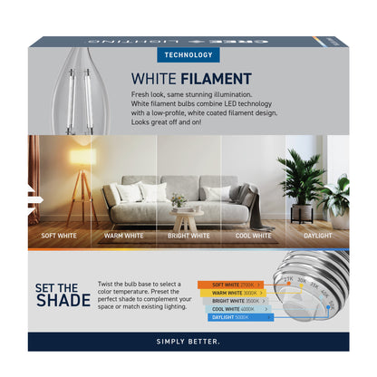 40W Replacement BA10 White Filament Switchable White Medium E26 Base Dimmable LED Light Bulb (3-Pack)