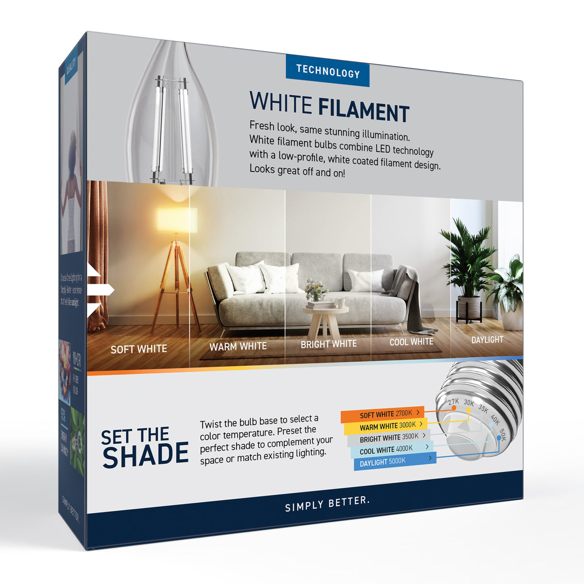 40W Replacement BA10 White Filament Switchable White Medium E26 Base Dimmable LED Light Bulb (3-Pack)