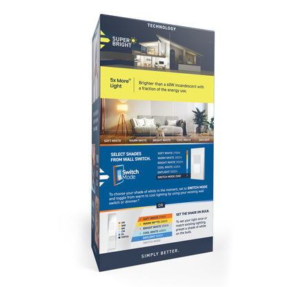 300W Replacement A23 Super Bright 5 Shades + Switch Mode Medium E26 Base Dimmable LED Light Bulb