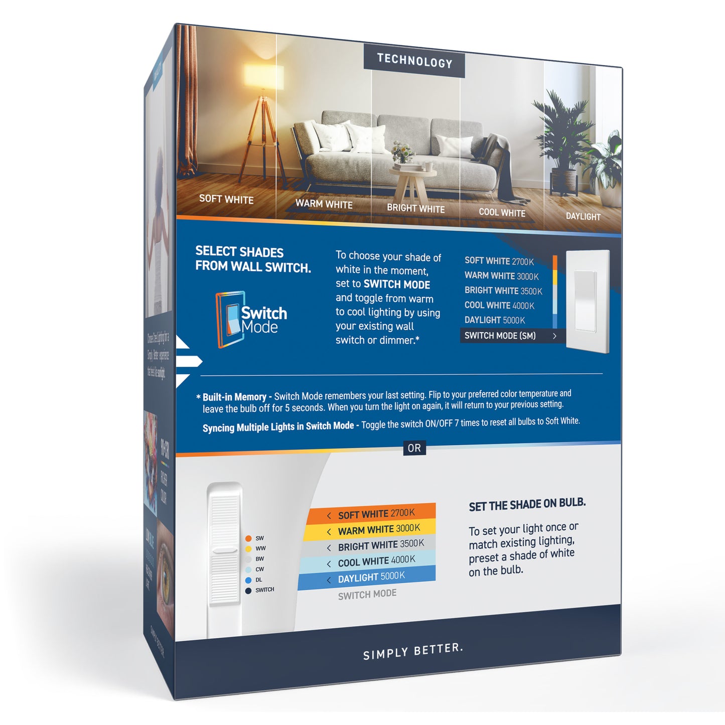 40W Replacement A19 5 Shades + Switch Mode Medium E26 Base LED Light Bulb (4-Pack)