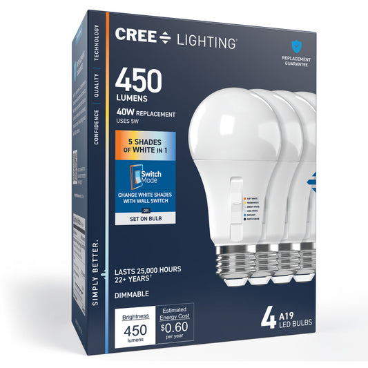 40W Replacement A19 5 Shades + Switch Mode Medium E26 Base LED Light Bulb (4-Pack)