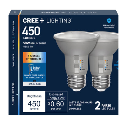 50W Replacement PAR20 5 Shades + Switch Mode Medium E26 Base Dimmable LED Light Bulb (2-Pack)