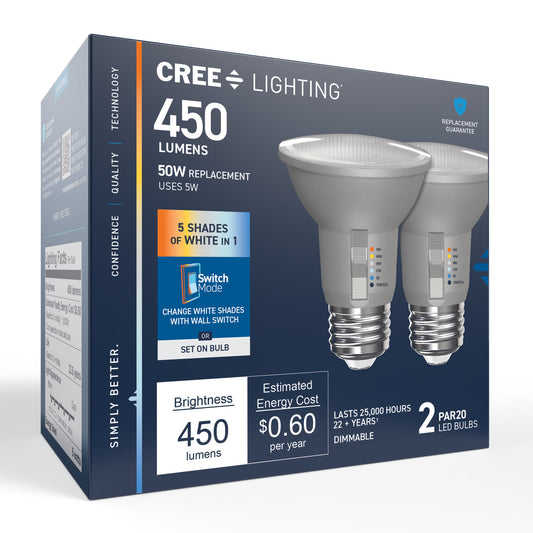 50W Replacement PAR20 5 Shades + Switch Mode Medium E26 Base Dimmable LED Light Bulb (2-Pack)