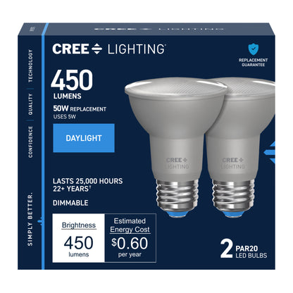 50W Replacement PAR20 Daylight Medium E26 Base Dimmable LED Light Bulb (2-Pack)