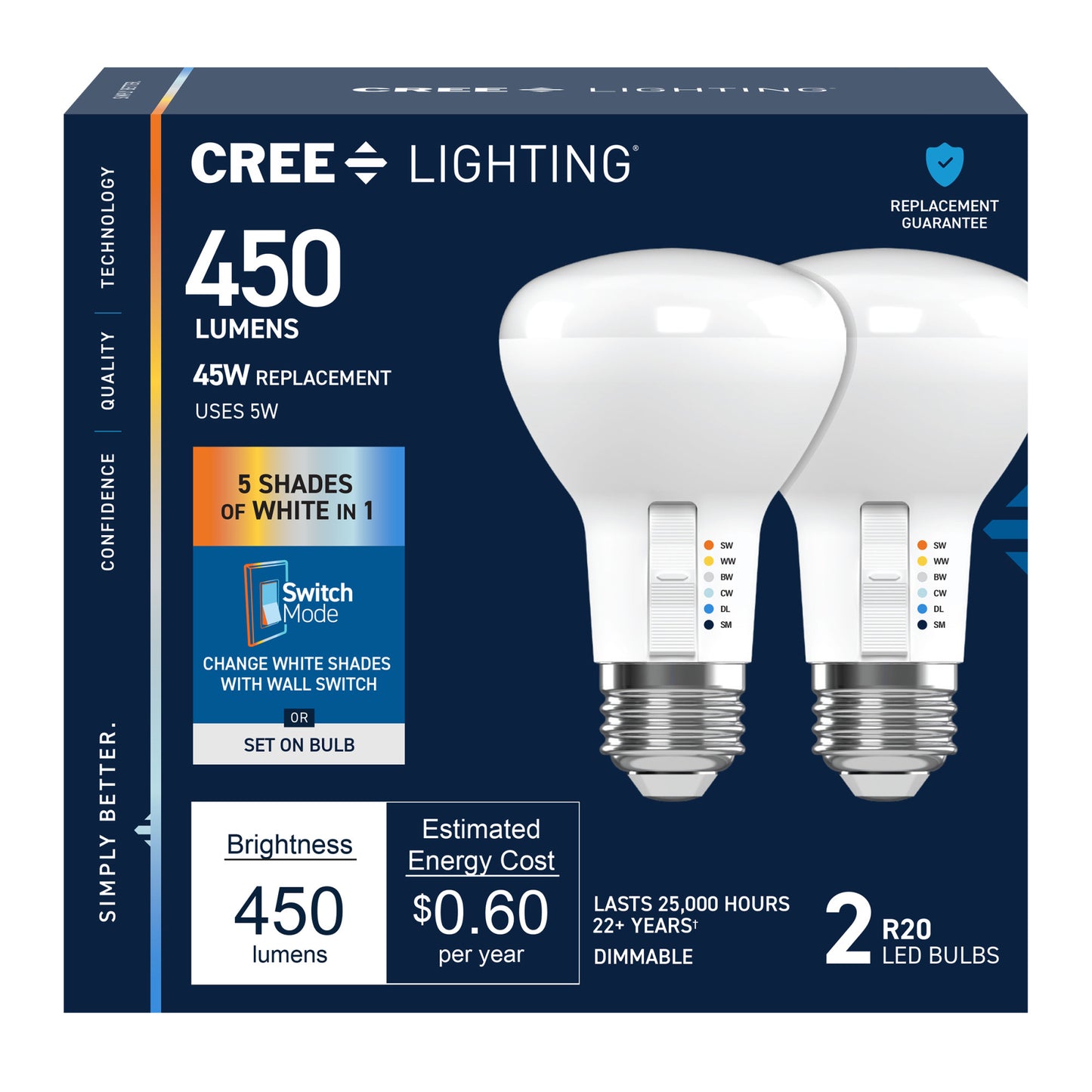 45W Replacement R20 5 Shades + Switch Mode Medium E26 Base Dimmable LED Light Bulb (2-Pack)