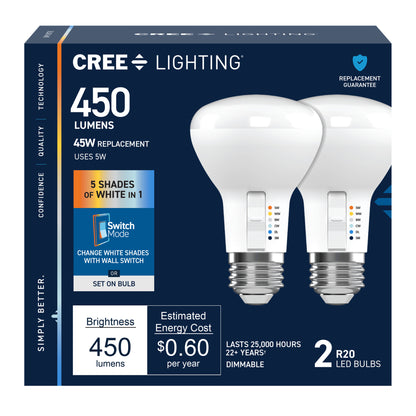 45W Replacement R20 5 Shades + Switch Mode Medium E26 Base Dimmable LED Light Bulb (2-Pack)