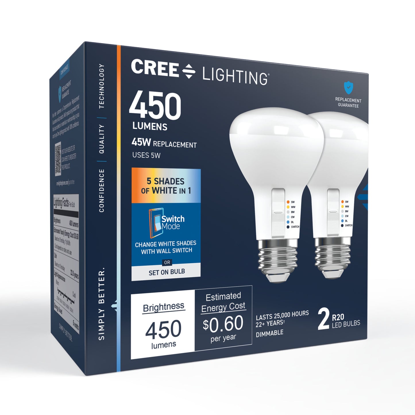 45W Replacement R20 5 Shades + Switch Mode Medium E26 Base Dimmable LED Light Bulb (2-Pack)