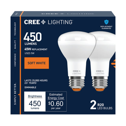 45W Replacement R20 Soft White Medium E26 Base Dimmable LED Light Bulb (2-Pack)