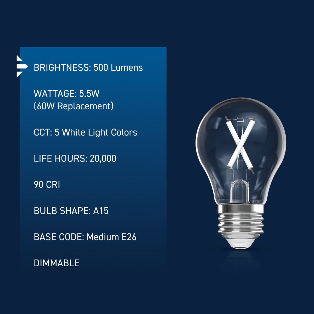 60W Replacement A15 White Filament Switchable White Medium E26 Base Dimmable LED Light Bulb (2-Pack)