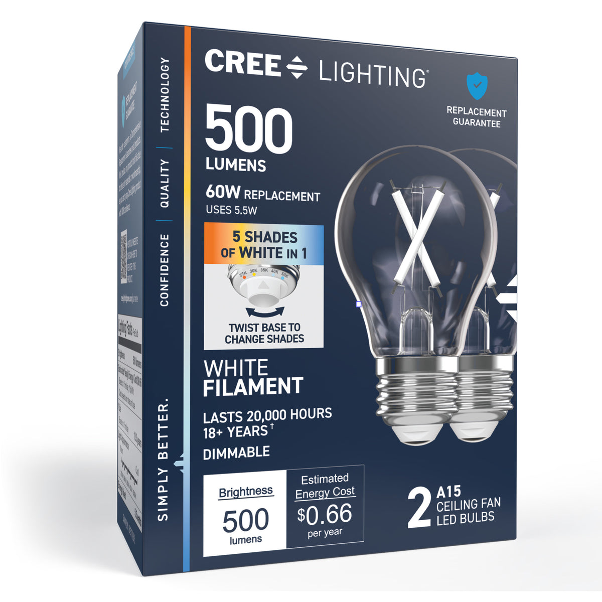 60W Replacement A15 White Filament Switchable White Medium E26 Base Dimmable LED Light Bulb (2-Pack)
