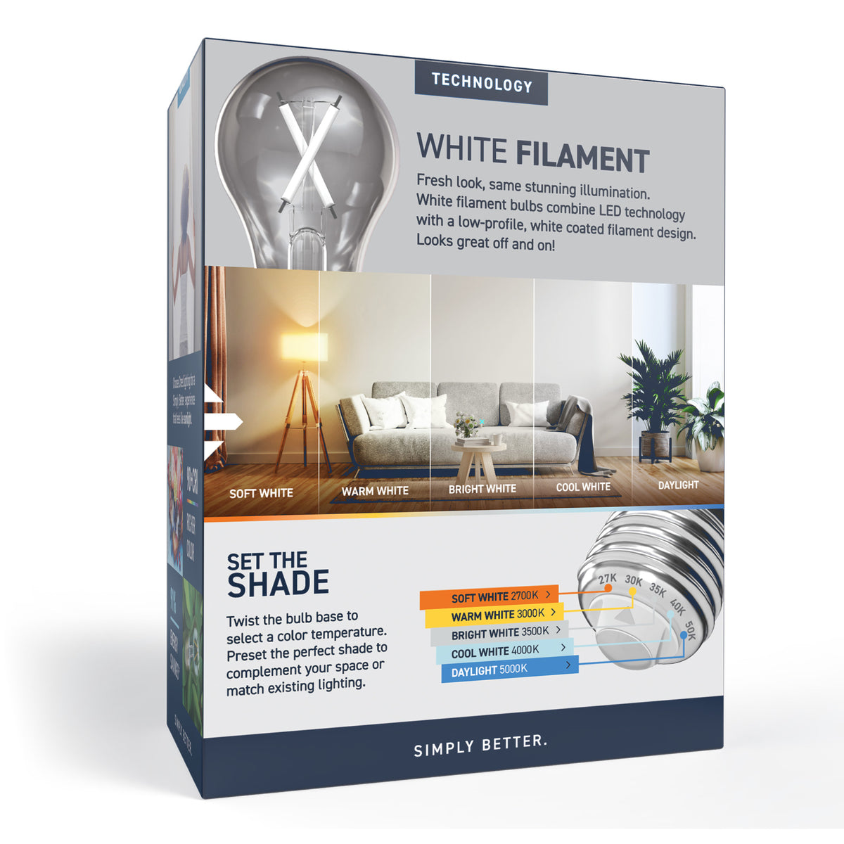 60W Replacement A15 White Filament Switchable White Medium E26 Base Dimmable LED Light Bulb (2-Pack)