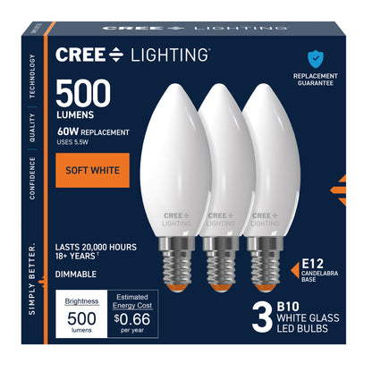 60W Replacement B10 Soft White Candelabra E12 Base Dimmable LED Light Bulb (3-Pack)