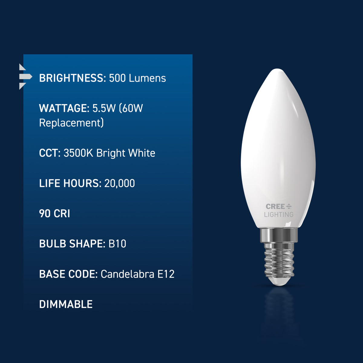 60W Replacement B10 Bright White Candelabra E12 Base Dimmable LED Light Bulb (3-Pack)
