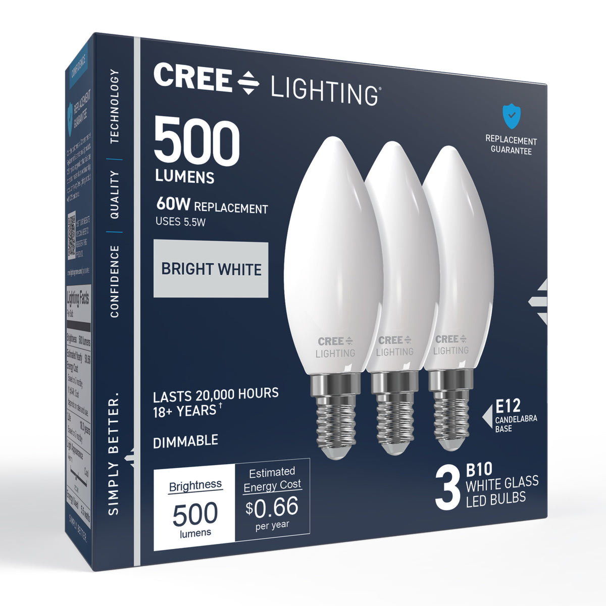 60W Replacement B10 Bright White Candelabra E12 Base Dimmable LED Light Bulb (3-Pack)