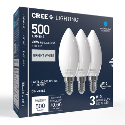 60W Replacement B10 Bright White Candelabra E12 Base Dimmable LED Light Bulb (3-Pack)