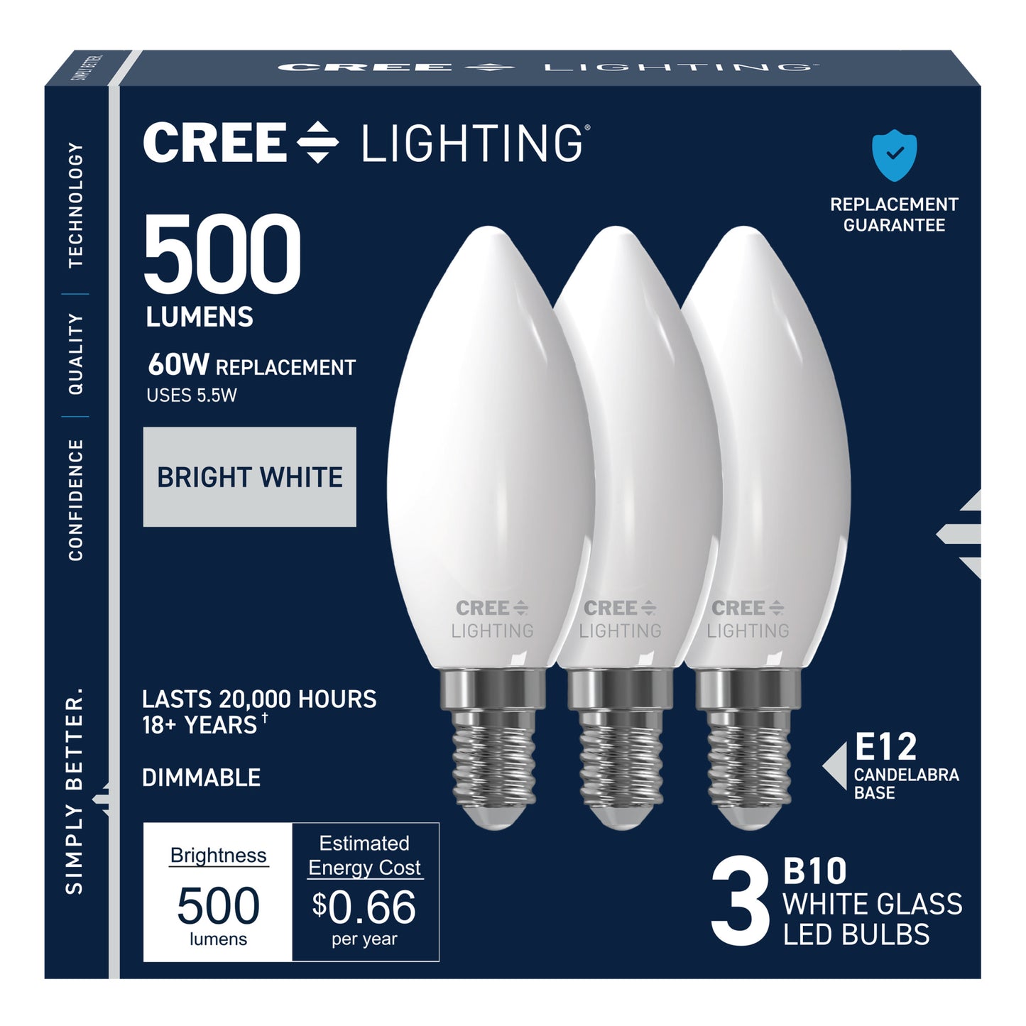 60W Replacement B10 Bright White Candelabra E12 Base Dimmable LED Light Bulb (3-Pack)