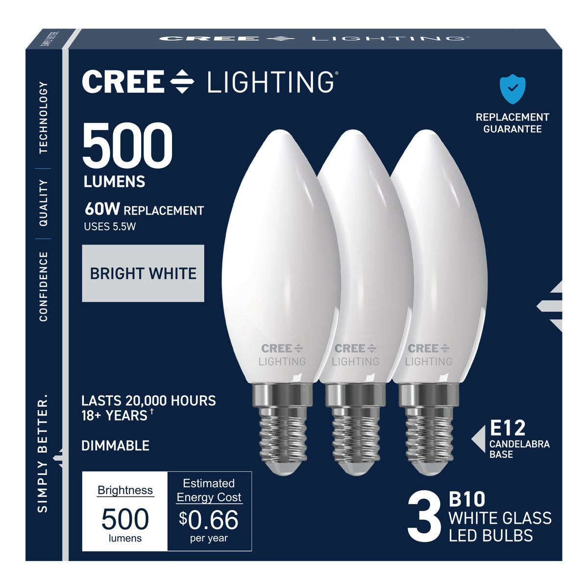 60W Replacement B10 Bright White Candelabra E12 Base Dimmable LED Light Bulb (3-Pack)