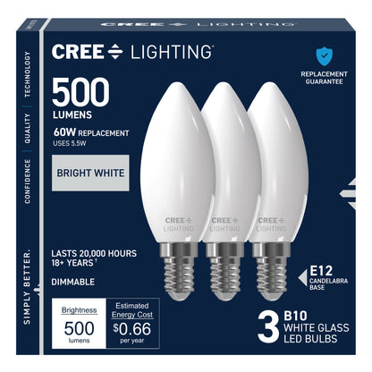 60W Replacement B10 Bright White Candelabra E12 Base Dimmable LED Light Bulb (3-Pack)