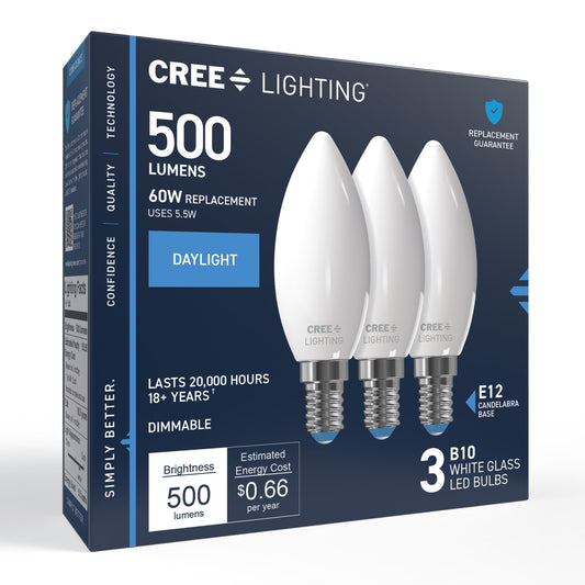 60W Replacement B10 Daylight Candelabra E12 Base Dimmable LED Light Bulb (3-Pack)