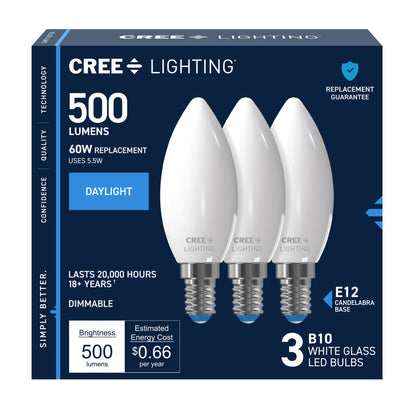 60W Replacement B10 Daylight Candelabra E12 Base Dimmable LED Light Bulb (3-Pack)