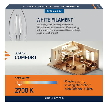60W Replacement B10 White Filament Soft White Candelabra E12 Base Dimmable LED Light Bulb (3-Pack)