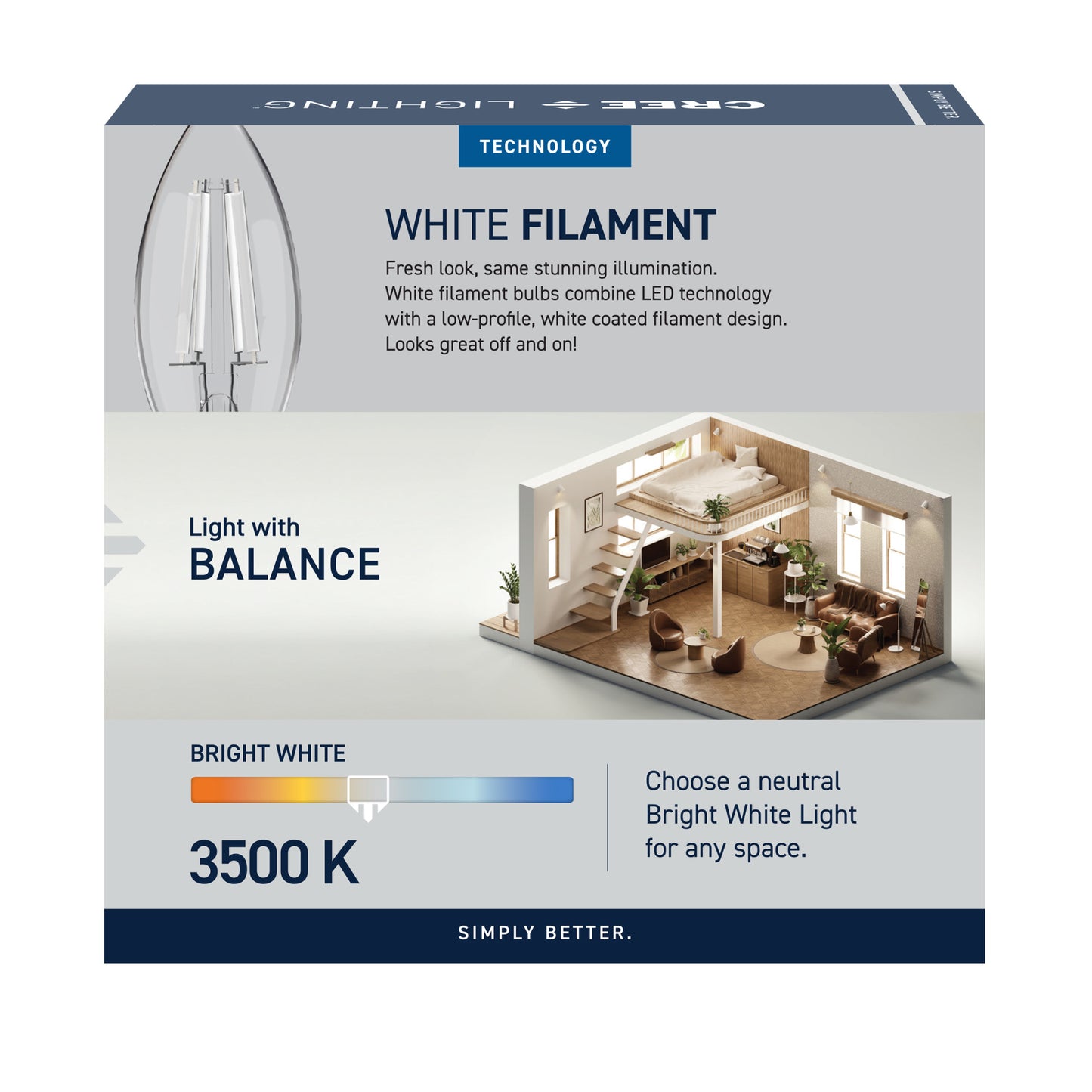 60W Replacement B10 White Filament Bright White Candelabra E12 Base Dimmable LED Light Bulb (3-Pack)