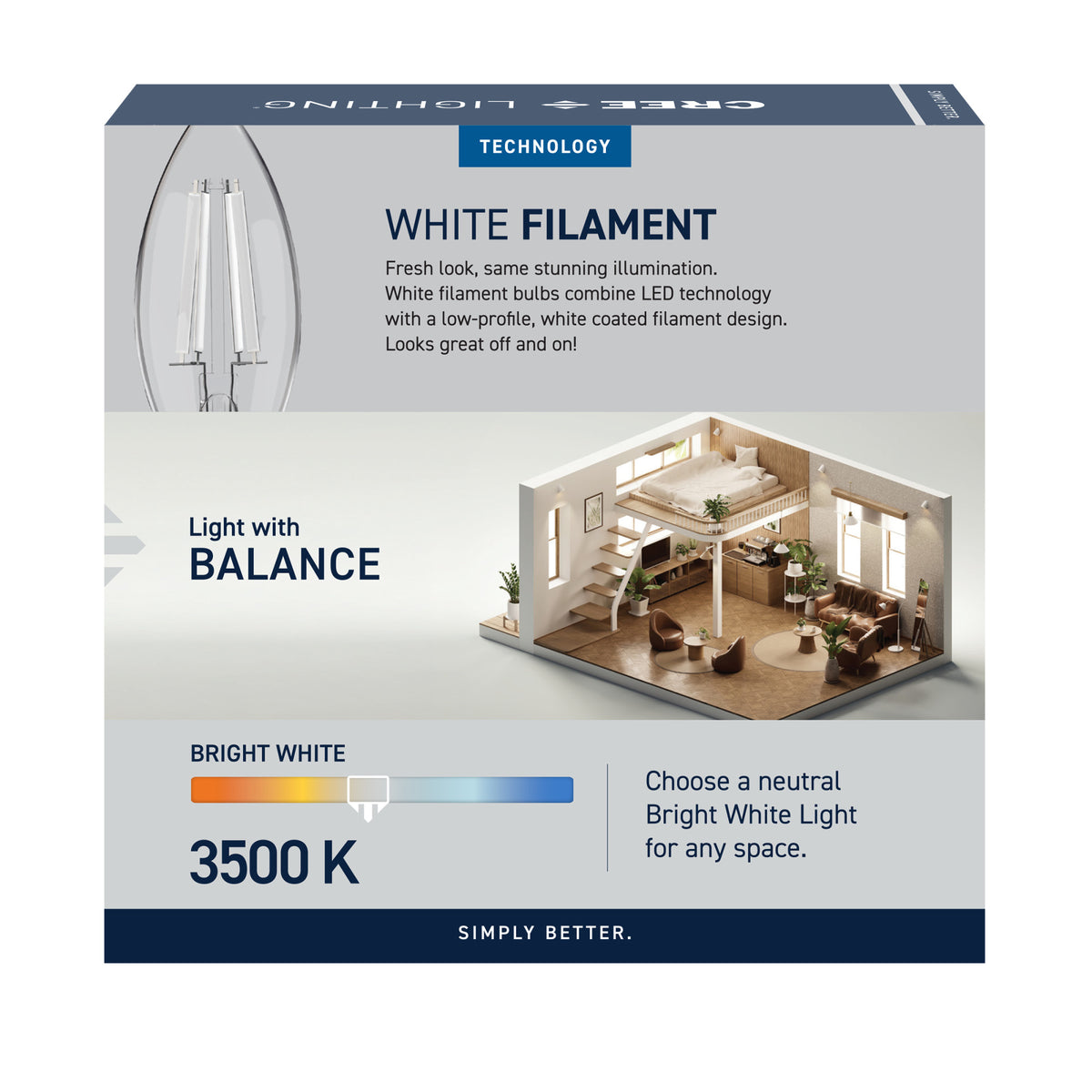 60W Replacement B10 White Filament Bright White Candelabra E12 Base Dimmable LED Light Bulb (3-Pack)