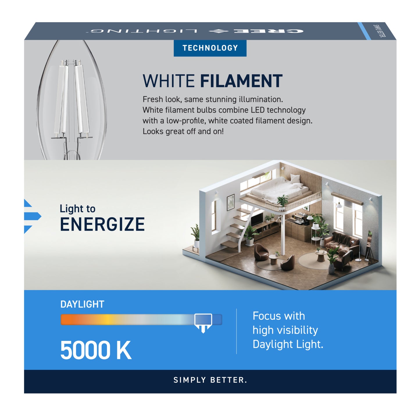 60W Replacement B10 White Filament Daylight Candelabra E12 Base Dimmable LED Light Bulb (3-Pack)