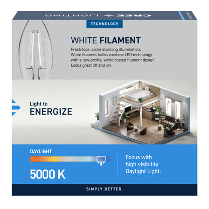 60W Replacement B10 White Filament Daylight Candelabra E12 Base Dimmable LED Light Bulb (3-Pack)