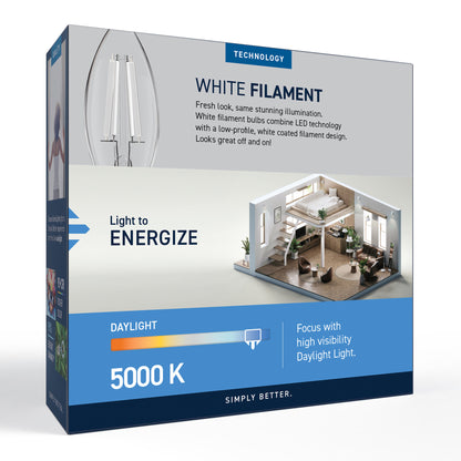 60W Replacement B10 White Filament Daylight Candelabra E12 Base Dimmable LED Light Bulb (3-Pack)