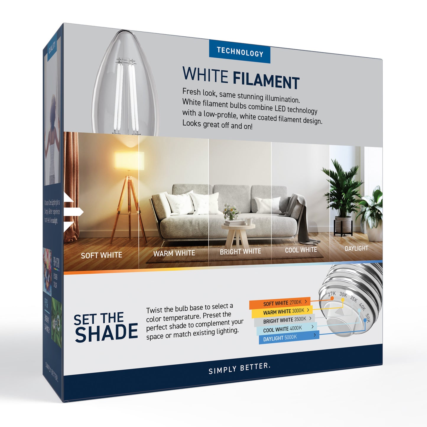 60W Replacement B10 White Filament Switchable White Medium E26 Base Dimmable LED Light Bulb (3-Pack)