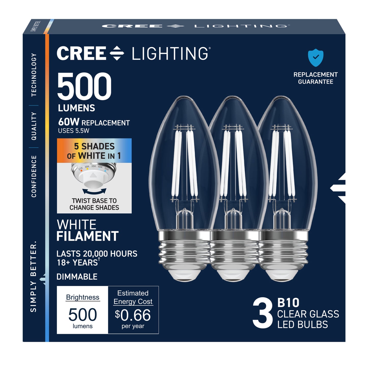 60W Replacement B10 White Filament Switchable White Medium E26 Base Dimmable LED Light Bulb (3-Pack)