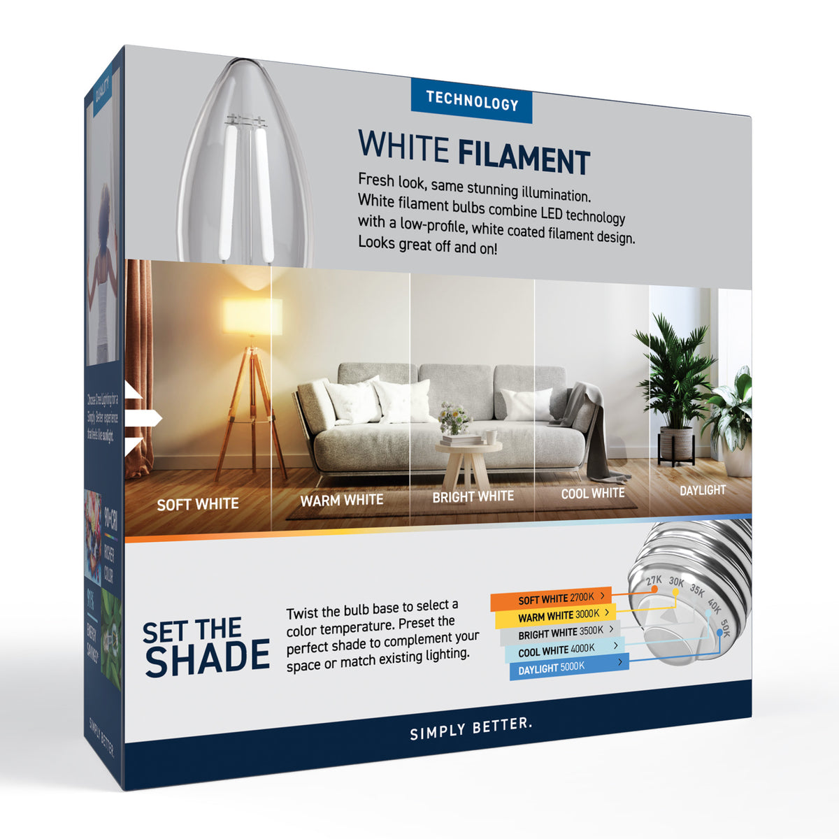 60W Replacement B10 White Filament Switchable White Medium E26 Base Dimmable LED Light Bulb (3-Pack)