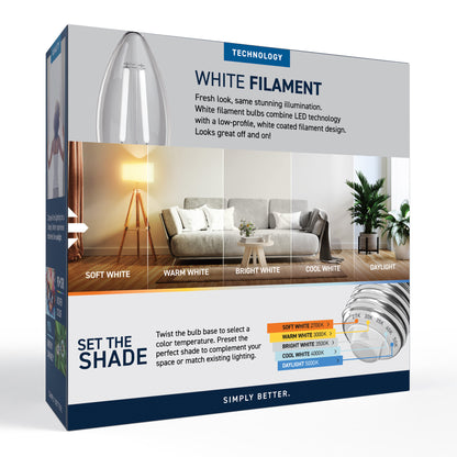60W Replacement B10 White Filament Switchable White Medium E26 Base Dimmable LED Light Bulb (3-Pack)