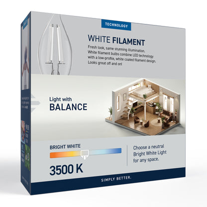 60W Replacement BA10 White Filament Bright White Candelabra E12 Base Dimmable LED Light Bulb (3-Pack)