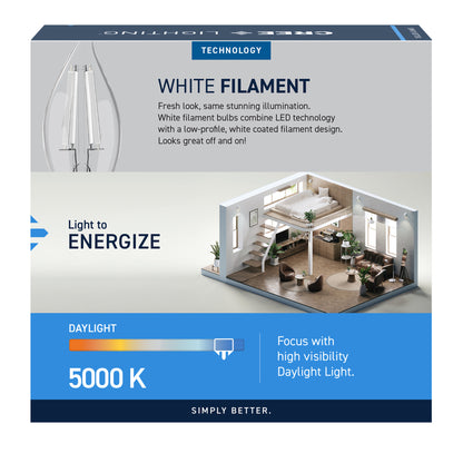 60W Replacement BA10 White Filament Daylight Candelabra E12 Base Dimmable LED Light Bulb (3-Pack)