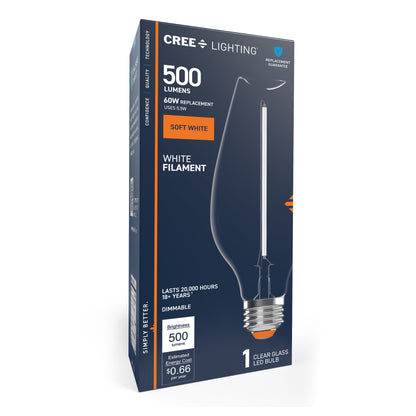 60W Replacement Bottle White Filament Soft White Medium E26 Base Dimmable LED Light Bulb