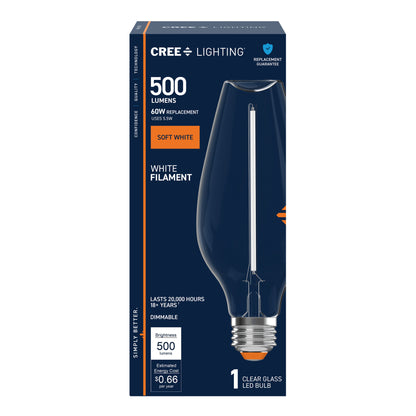 60W Replacement Bottle White Filament Soft White Medium E26 Base Dimmable LED Light Bulb