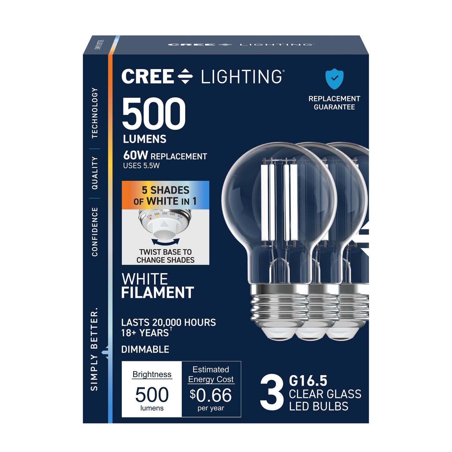 60W Replacement G16.5 White Filament Switchable White Medium E26 Base Dimmable LED Light Bulb (3-Pack)