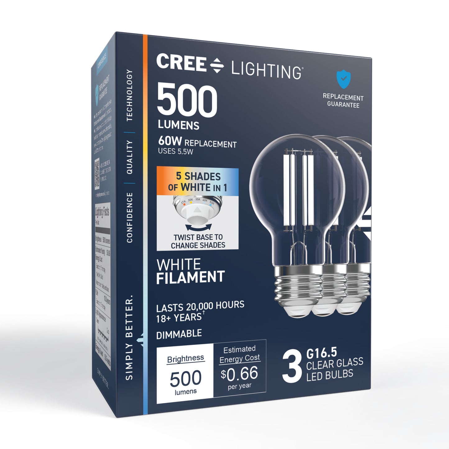 60W Replacement G16.5 White Filament Switchable White Medium E26 Base Dimmable LED Light Bulb (3-Pack)