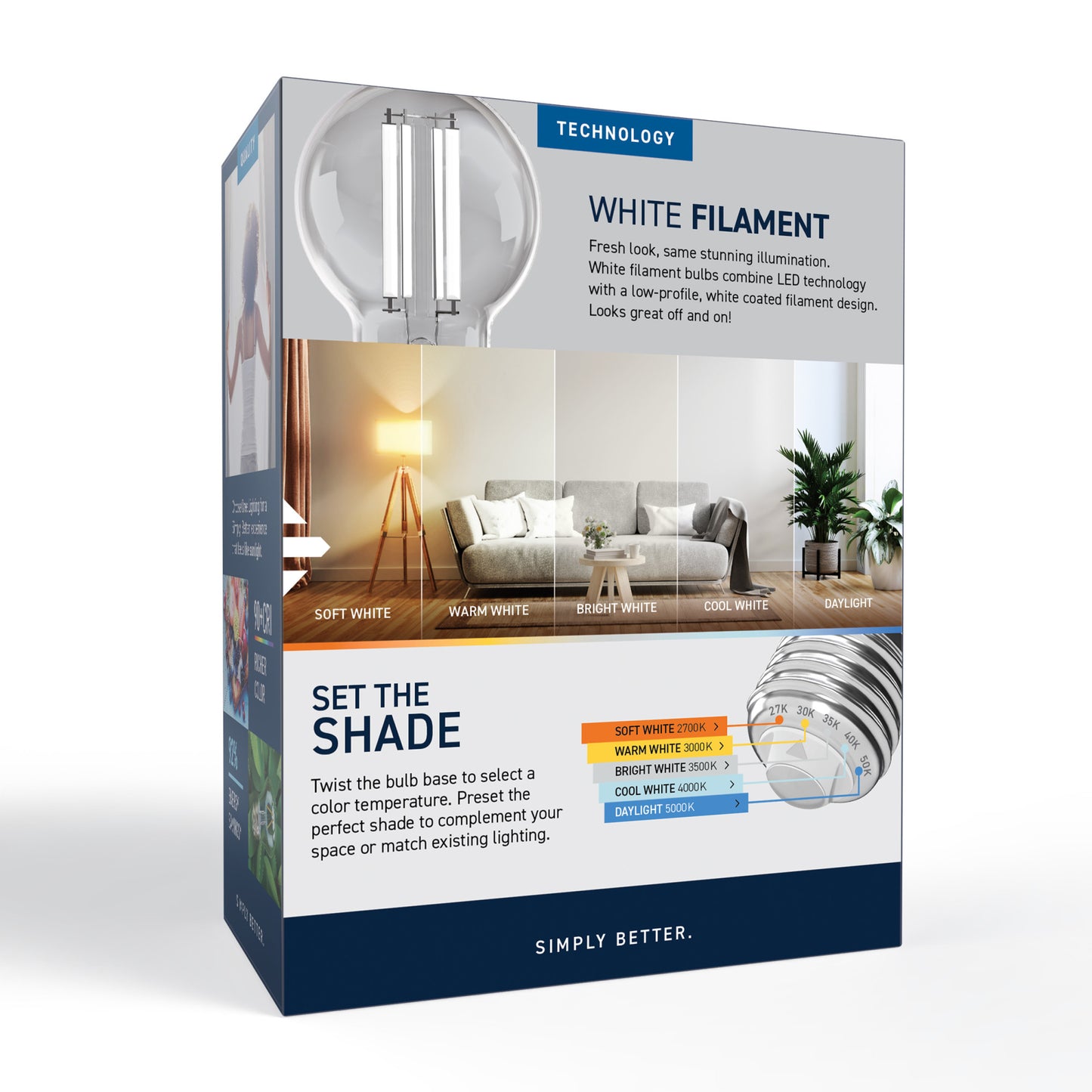 60W Replacement G16.5 White Filament Switchable White Medium E26 Base Dimmable LED Light Bulb (3-Pack)