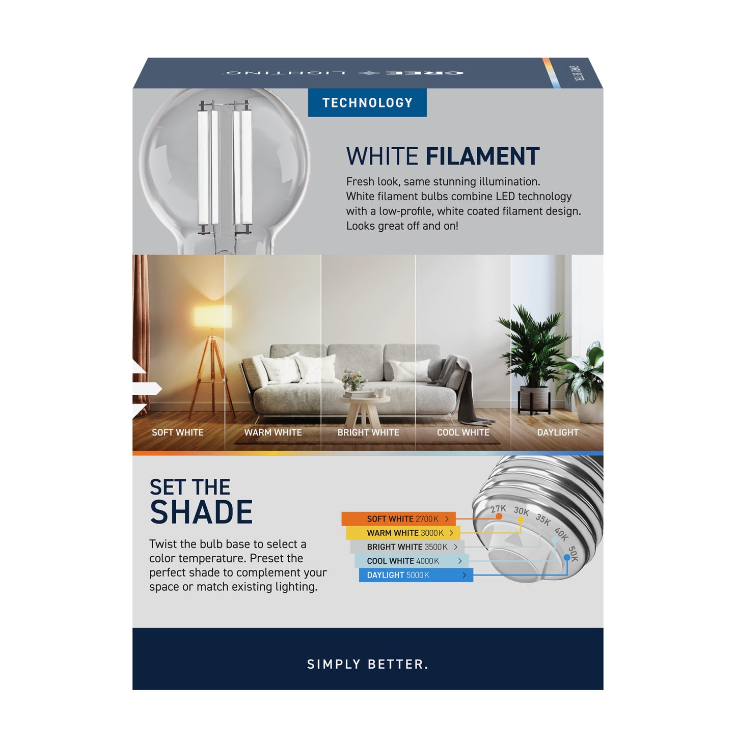 60W Replacement G16.5 White Filament Switchable White Medium E26 Base Dimmable LED Light Bulb (3-Pack)