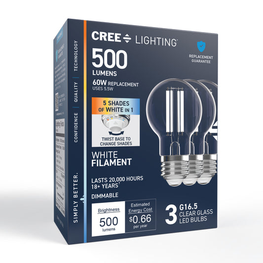 60W Replacement G16.5 White Filament Switchable White Medium E26 Base Dimmable LED Light Bulb (3-Pack)