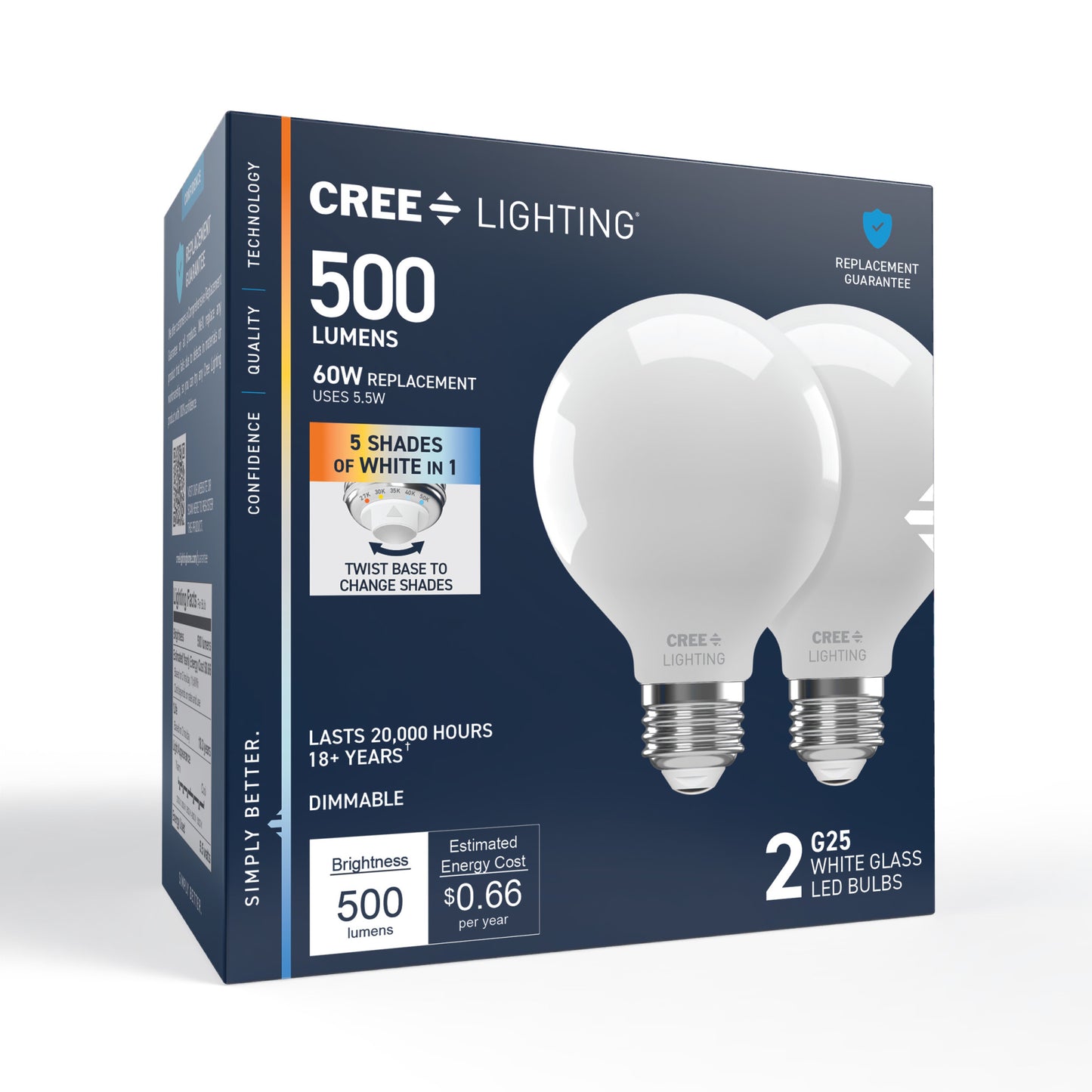 60W Replacement G25 Switchable White Medium E26 Base Dimmable LED Light Bulb (2-Pack)